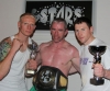All winners - L-R Darren McMullen and king of the ring Ken Horan who lifts another belt, finally the Gasman Johnny Smith - pictured right after the event