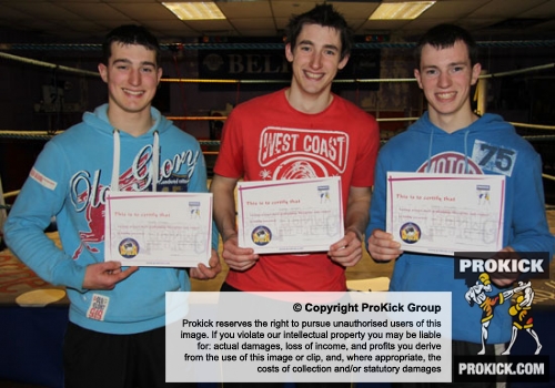 New ProKick Yellow Belts (and cousins) Jason, Gareth and Stephen posing happily after a hard grading day at ProKick HQ