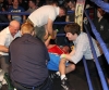 Kilkenny Boxing Academy's Miles Price, opponent of ProKick's Peter Rusk dropped to the canvas with a knee injury after their boxing fight in Kilkenny