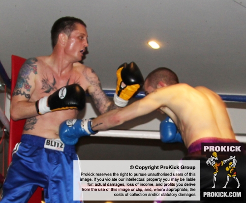 ProKick's Davy Foster in action with opponent Scott Bryant on 25th February 2012 in Staines, Essex.