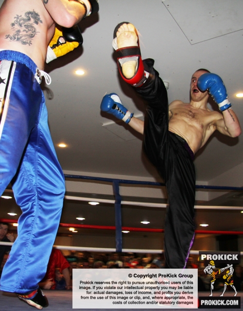 ProKick's Davy Foster in action with opponent Scott Bryant on 25th February 2012 in Staines, Essex.