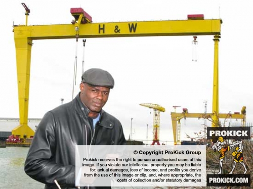 K1 Martial Arts Super Star - Ernesto Hoost hit Belfast Northern Ireland with a bang - Mr Perfect A Giant Amongst Giants, pictured at Belfast Landmark  'The Samson and Goliath Shipyard Cranes'