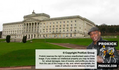 Kickboxing and K1 Super Star Ernesto Hoost looks at Stormont Buildings on his Whistle-Stop-Tour of the City of Belfast