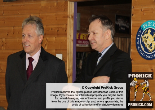 ProKick founder and head coach Billy Murray introduces the Northern Ireland First Minister.