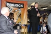 Northern Ireland First Minister Peter Robinson delivering his speech at ProKick HQ.