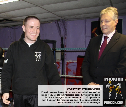 Northern Ireland First Minister Peter Robinson meets ProKick fighter and Kid's instructor Gary Fullerton.