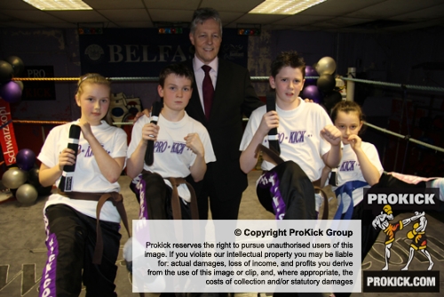 Northern Ireland First Minister Peter Robinson meets ProKick's Fab Four in the ring - without the blows!