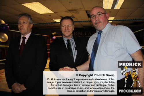 ProKick founder Billy Murray and former Olympian boxer Paul Douglas meet Northern Ireland First Minister Peter Robinson.
