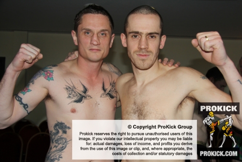 Davy Foster weighs in against opponent Scott Bryant before the team Cox event on 25th February 2012 in Staines, Essex.