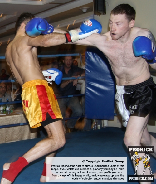 ProKick fighter Johnny Smith in title fight action at the event in Nicosia, Cyprus on 9th March 2012.