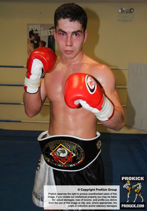 ProKick fighter and new amateur European Champion Karl McBlain after the event in Nicosia, Cyprus on 9th March 2012.