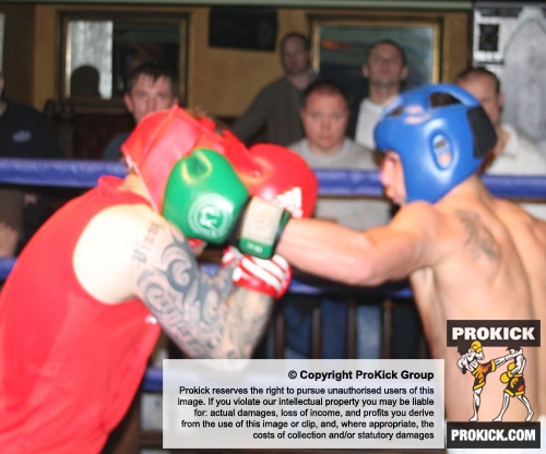 ProKick's Karl McBlain lands a hard left hook straight to the side of the head of Johnny McCabe during their boxing fight in Kilkenny