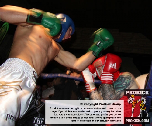 ProKick's Karl McBlain throws a hard left uppercut towards Kilkenny's Johnny McCabe during their boxing fight in Kilkenny