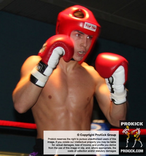 ProKick's Karl McBlain looking focused in the ring against England's Dean Petty