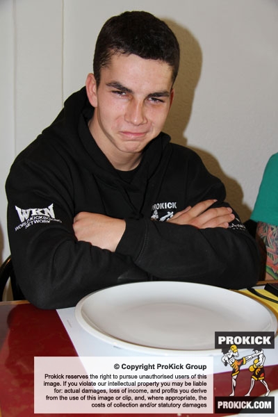 ProKick fighter Karl McBlain eagerly awaiting meal number 5 of the day