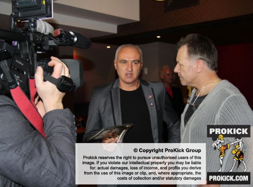 Top Man Mr Cabrera overseen the rules and weigh-ins At Thai-Tanic Pictured here with Billy Murray for a TV interview