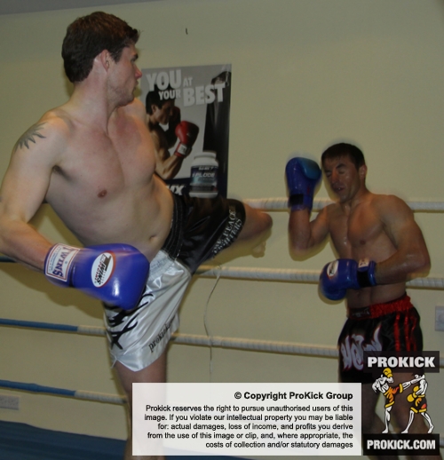 ProKick fighter Peter Rusk in action at the event in Nicosia, Cyprus on 9th March 2012.