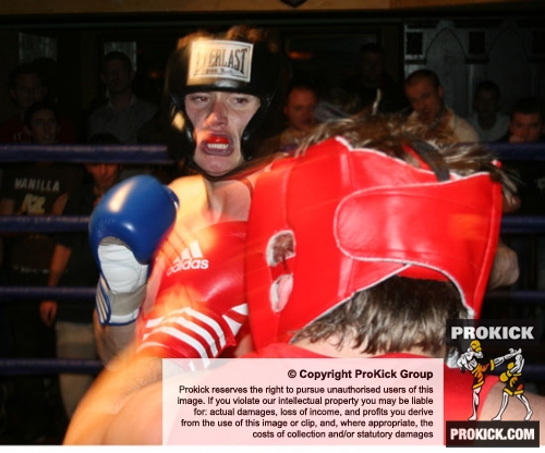 ProKick's Peter Rusk goes on the attack in his boxing fight with Miles Price in Kilkenny