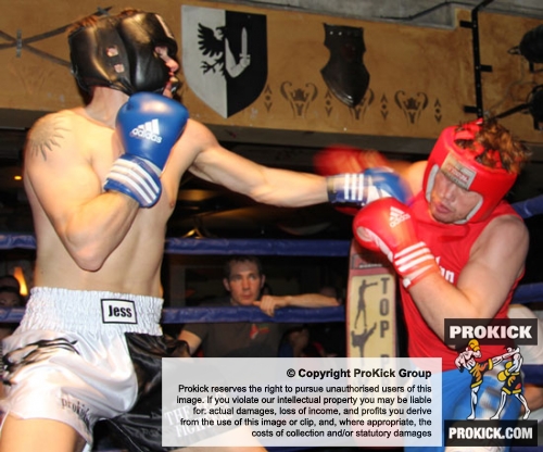 ProKick's Peter Rusk lands a hard left jab during his first boxing fight in Kilkenny