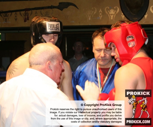 ProKick's Peter Rusk listens to the referee before his boxing fight with Miles Price in Kilkenny