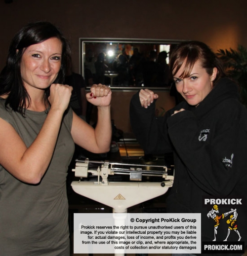 ProKick's Stefanie McMullen weighing in against opponent laeticia Mauerhofer
