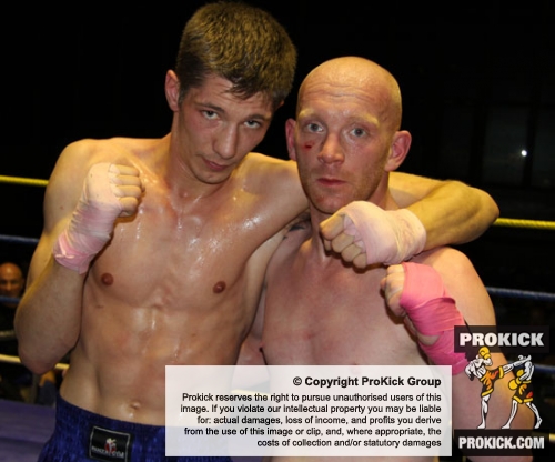ProKick fighter Stuart Jess poses for a friendly shot with worthy adversary Loic Jeannin
