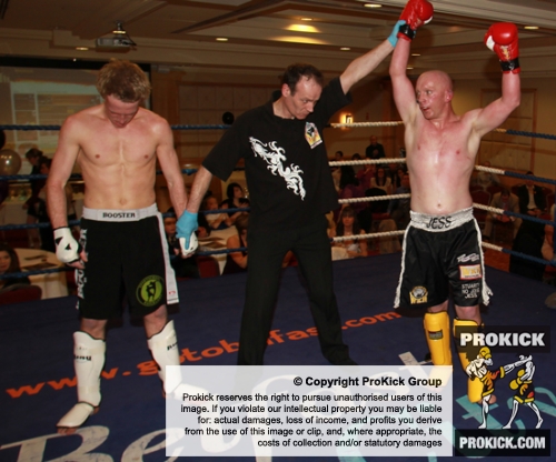 ProKick fighter Stuart Jess gets the nod from all three judges at ringside over Maltese fighter Bo Desselbrine.