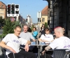 The Prokick fighters soaking up the sunshine outside the restaurant upon their arrival in Switzerland