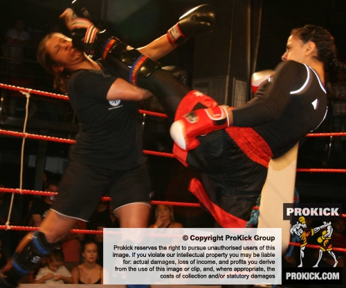 Action from the bout between Lucienne Desira Malta (left) 61,5kg Vs Nora Anwer 61.5kg MOHAMED Swelem from Egypt kicking