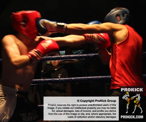 ProKick's Tom McKee landing a simultaneous left jab during his boxing fight in Kilkenny