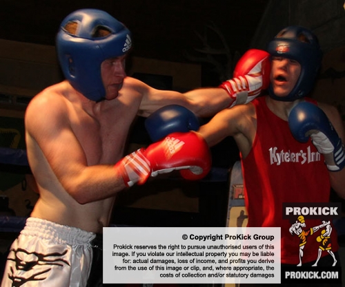 ProKick's Tom McKee landing a hard left hook during his boxing fight in Kilkenny