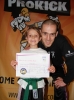 Davy Foster with daughter Kirsty age 7 after she was awarded her blue belt in the style of ProKick kickboxing, That's my girl, said Kickboxing instructor Foster