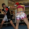 ProKick fighter Ursula Agnew in action at the event in Nicosia, Cyprus on 9th March 2012.