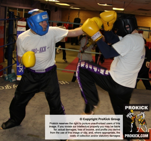 ProKick members Alex McGreevy and David Jones sparring on the final week of ProKick HQ's level 1 sparring course.