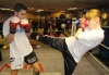 Prokick junior member Angel O'Brien lands a kick onto ProKick's European title hopeful Karl McBlain at last night's sponsored 'spar-a-thon'.