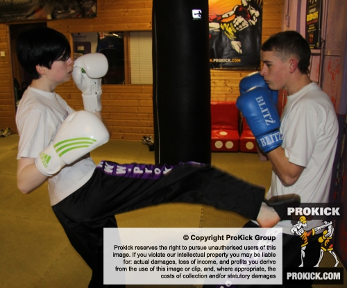 ProKick member Anna Mallon with one of her team mates sparring at ProKick HQ