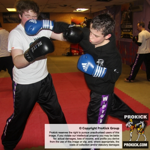 ProKick member lands a hard right hand on one of his team mates during sparring at ProKick HQ