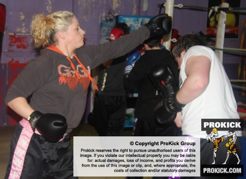 ProKick member Christine Miller sparring with one of her team mates at ProKick HQ