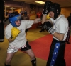 ProKick members Carl Wilson and Jonny Wightman sparring on the final evening of ProKick HQ's Level 2 Sparring Class.