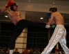 ProKick fighter Darren McMullan lands a hard left roundhouse against Swiss opponent Jeremy Jossi