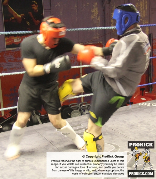 ProKick members David Malcolm and Marc Gillespie sparring on the final evening of ProKick HQ's Level 2 Sparring Class.