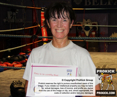 New ProKick Brown Belt Pauline Goody posing happily after a hard grading day at ProKick HQ