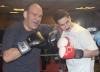 Prokick senior member Ivan McFarland lands an elbow strike onto ProKick's European Title hopeful Karl McBlain at last night's sponsored 'spar-a-thon'