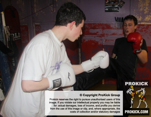 ProKick member Jamie McCusker sparring with one of his team mates sparring at ProKick HQ