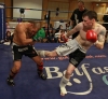 ProKick fighter Johnny Smith lands a hard kick to the thigh of Jonathan Curmi of Malta.