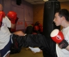 Martin Gibson kicks out at his first night at beginner sparring class
