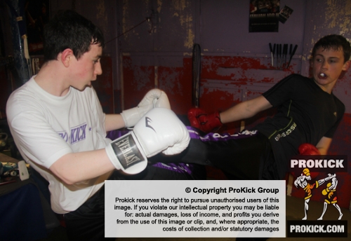 ProKick member Jamie McCusker sparring with one of his team mates Martin Gibson sparring at ProKick HQ