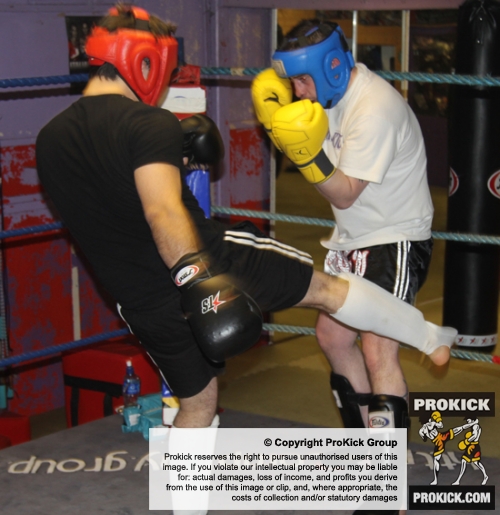ProKick members Marc Gillespie and Carl Wilson sparring on the final evening of ProKick HQ's Level 2 Sparring Class.