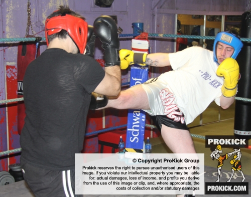 ProKick members Marc Gillespie and Carl Wilson sparring on the final evening of ProKick HQ's Level 2 Sparring Class.