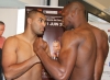 Nicolas Wamba faces his opponent Frank Munoz after their weigh in